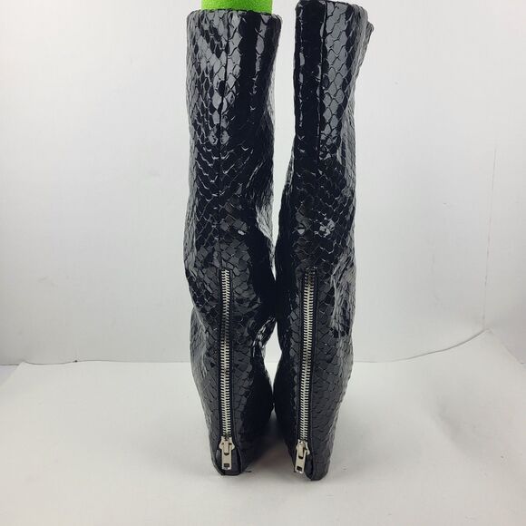 Steve Madden Paley Snake Embossed knee high Boot Pointed Toe wedge Black Size 6M - Picture 7 of 15